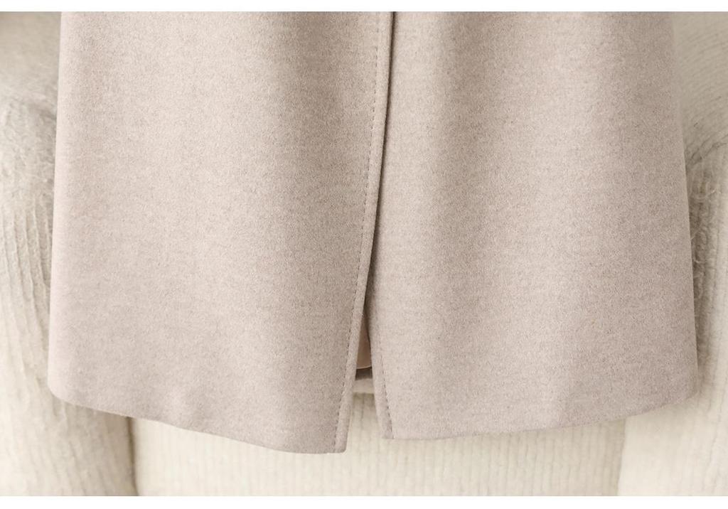 Women's 2026 Spring New Long Wool Double-Faced Coat with Large Lapel and Belted Waist