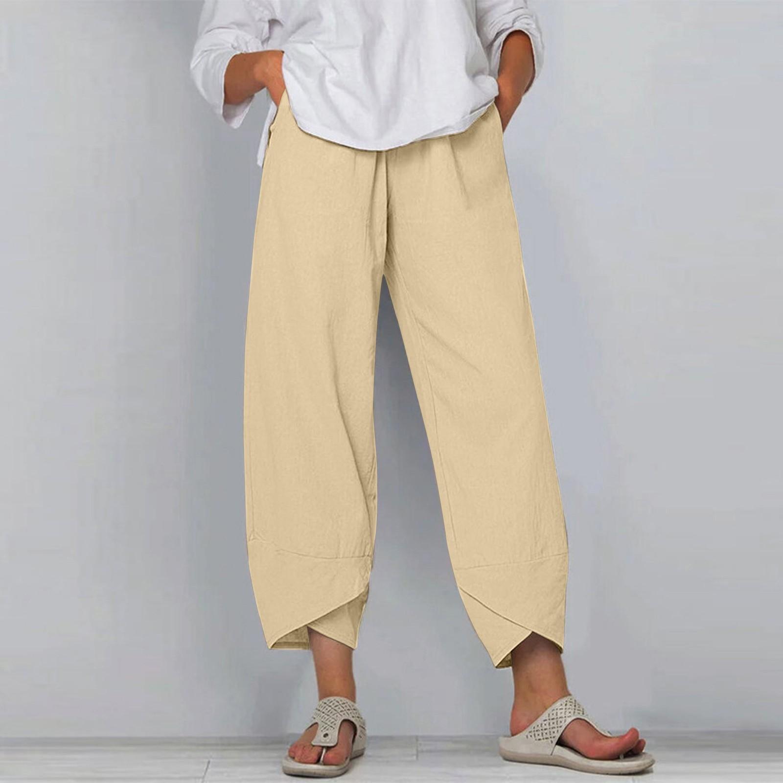 

Женские летние повседневные свободные широкие брюки из хлопка и льна с вышивкой XXXL хаки