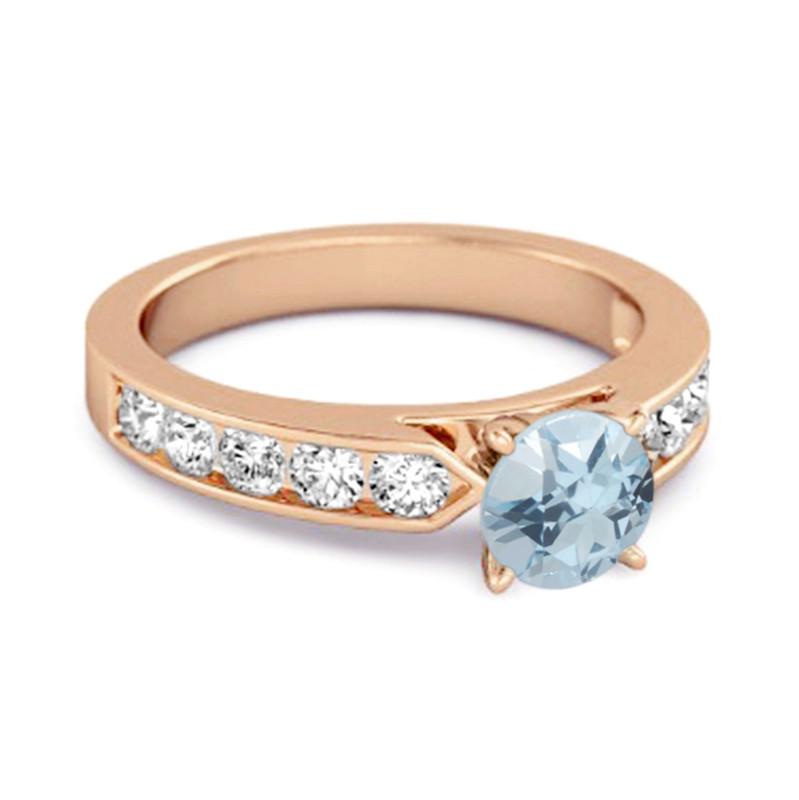 Blue Topaz Round Solitaire Statement Ring -925 Sterling Silver Rose Gold Vermeil