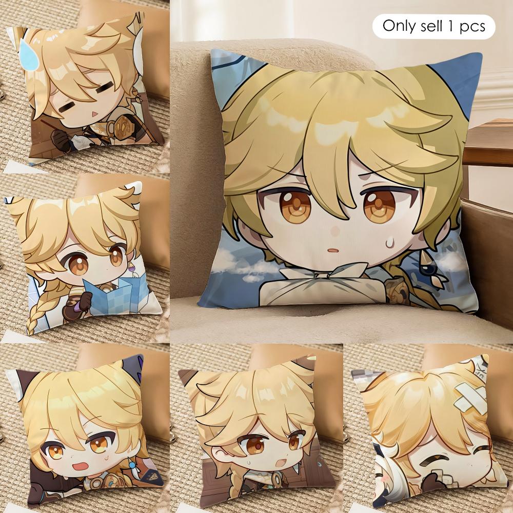 Aether Cute Cute Genshin Impact Cushion Cover Silky Short Plush Invisible Zipper Dustproof Sofa Pillow Case For Home Decor
