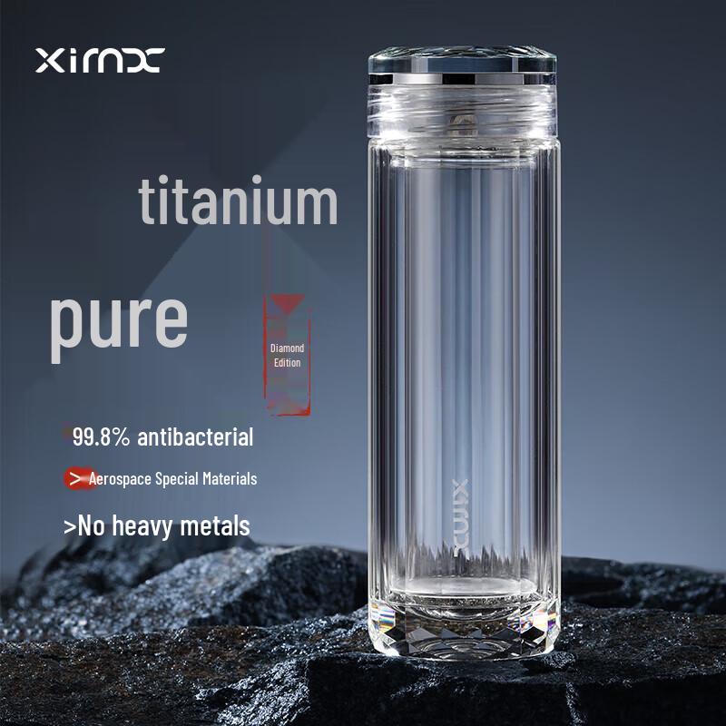 XIMX Antibacterial Titanium Diamond Double-Wall Glass Teacup
