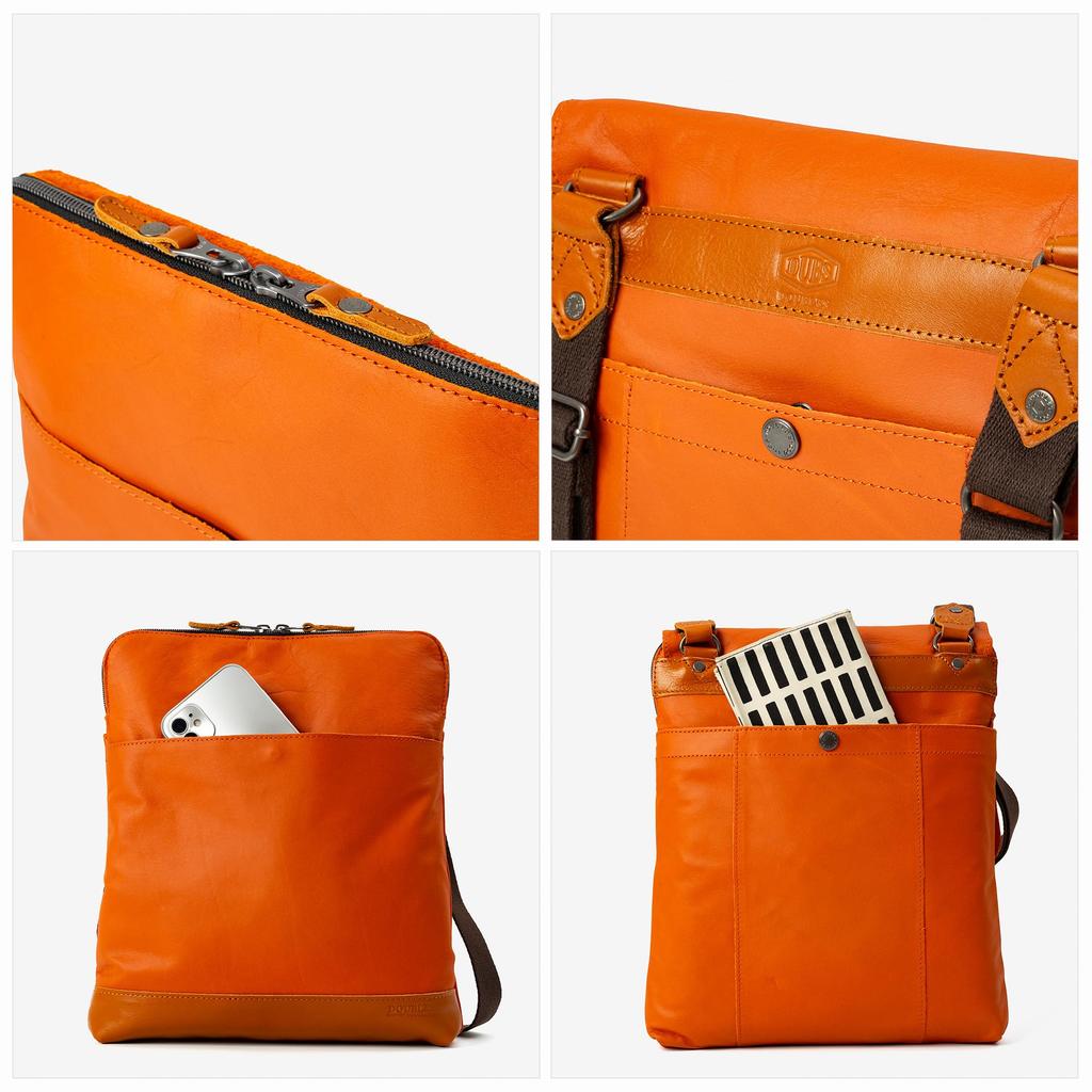 DOUBLES Men's Shoulder Bag, Stylish, Genuine Leather, A4 Size, JVK-1604, Red