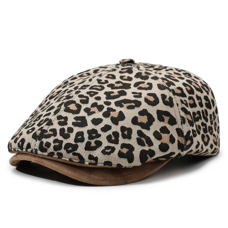 

Leopard Print Newsboy Cap - New Style for Spring & Autumn, American Vintage Paperboy Hat бежевий