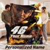 Custom Name Valentino Rossi Flannel Throw Blanket Personalized Text Soft Blanket Bed Sofa Gift