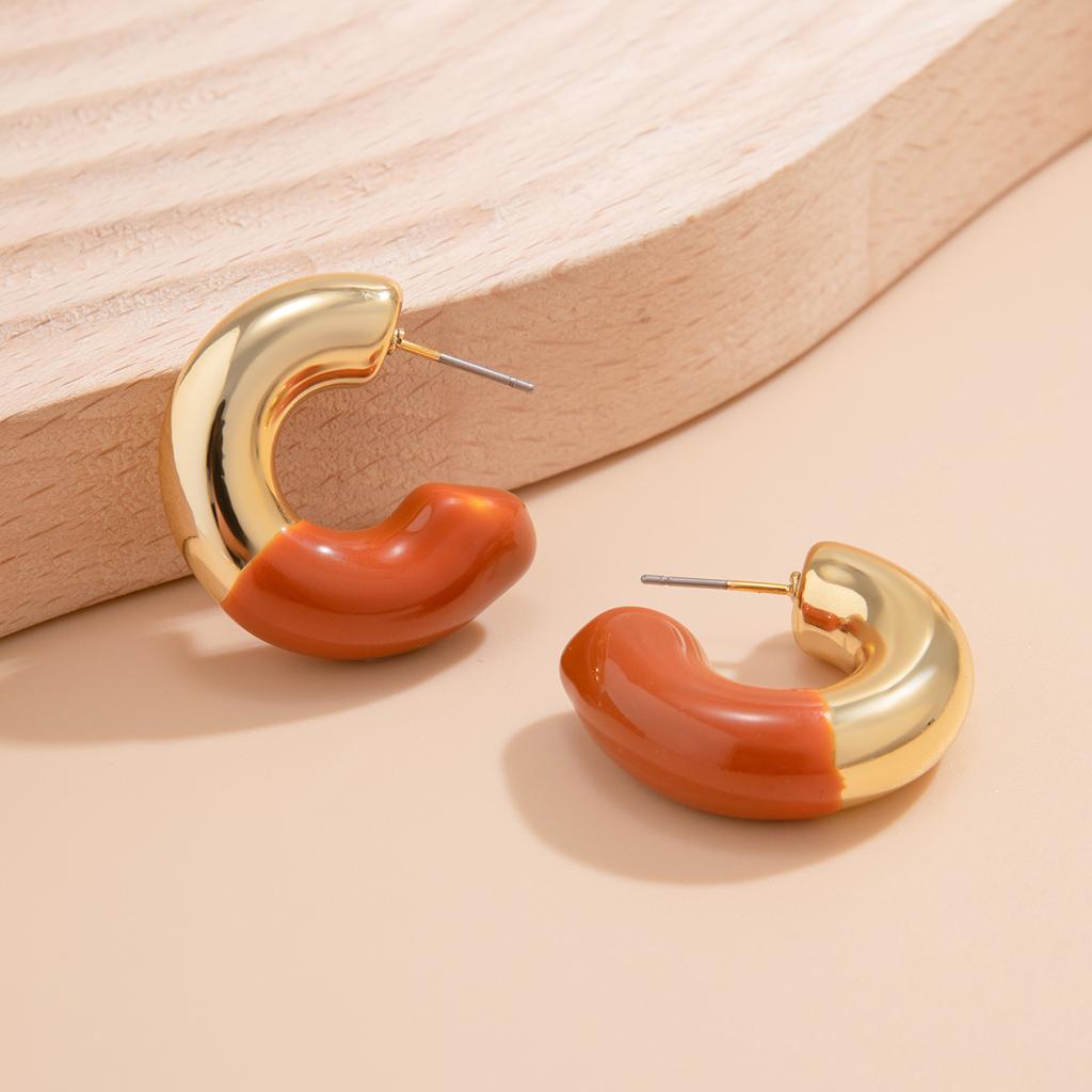 PuRui Trendy White/Black/Red C Shape Stud Earrings for Women New Acrylic Simple Earrings Ladies Party Wedding Zircon Gifts 2024