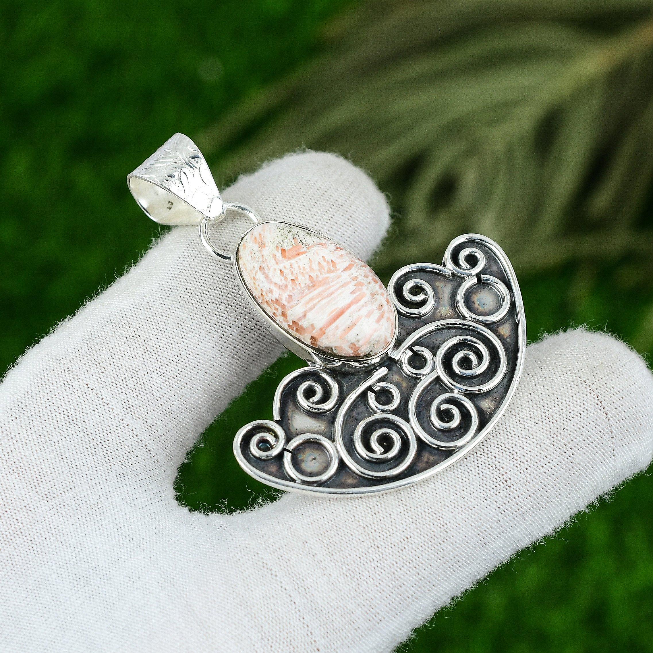 

Mothers day Sale Oval Scolecite Stone Bezel Pendant Jewelry 925 Sterling Silver