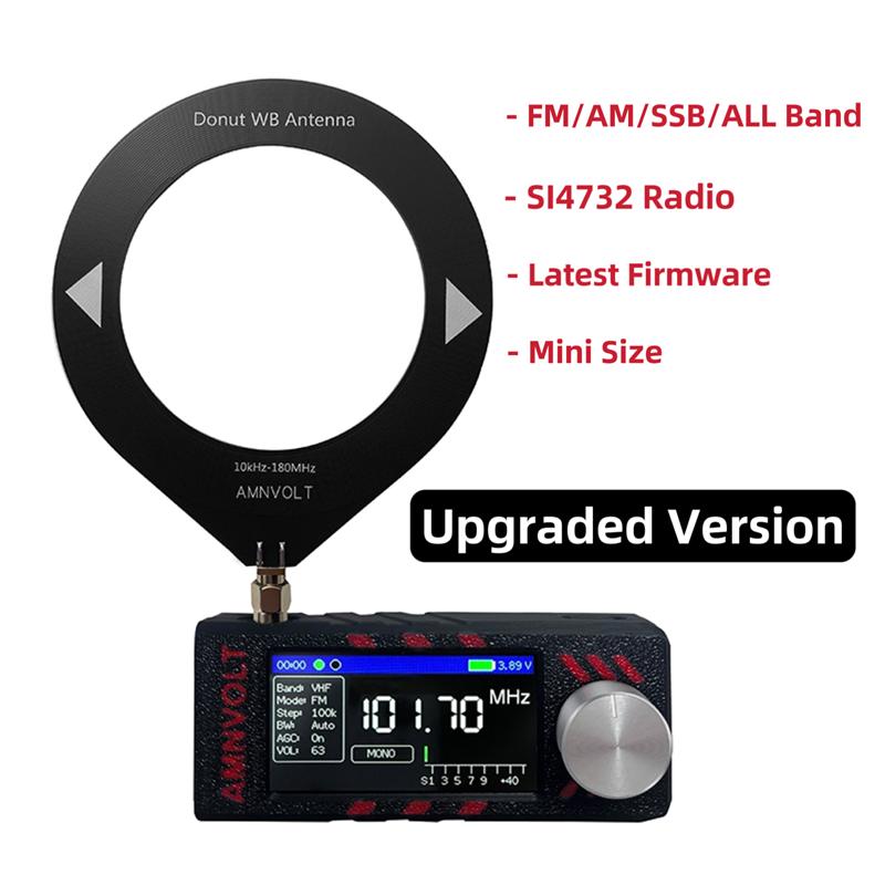 New Upgrade SI4732 0.5-108mhz Mini Pocket Radio 1.9inch IPS Screen HF SW MW VHF Radio with Antenna All Band Radio Receiver