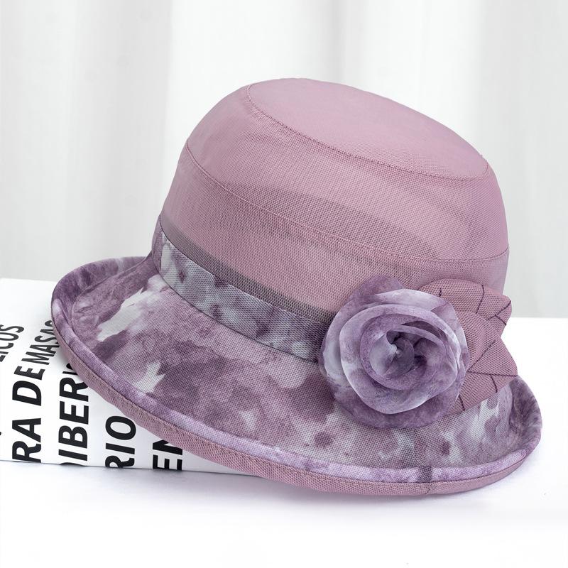 Middle-Aged Mother, Foreign Style Fisherman Hat, Summer Thin Sunscreen, Sun Hat, Curled Flower Top Hat, Mother Hat