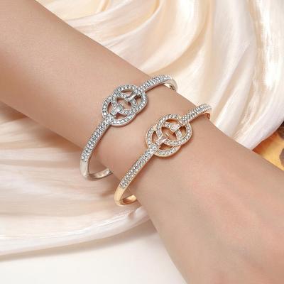 Korean Rhinestone Double Ring Bracelet - Elegant Women's Jewelry for Banquets, Handcrafted High-End Gift, Fresh European & American Style.