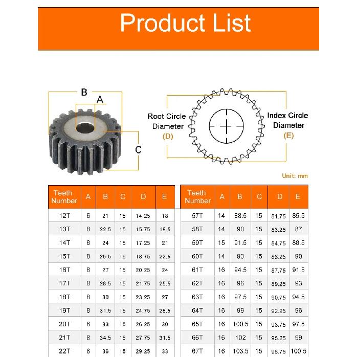 Pinion Gears 1.5M-34T/35T/36T~42T/43T/44Teeth SC45# Carbon Steel Cylindrical Gear High Frequency Quenching Teeth