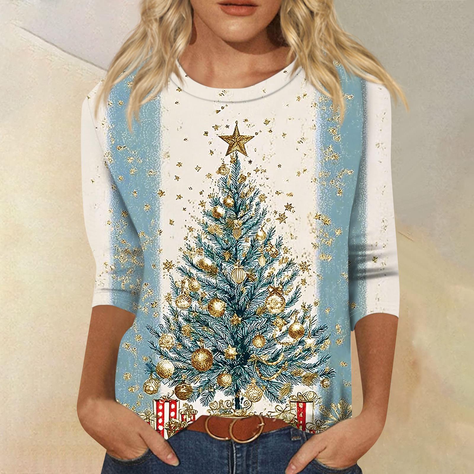 

Женская модная повседневная свободная футболка с круглым вырезом и рукавами 3/4 с принтом, женский топ M