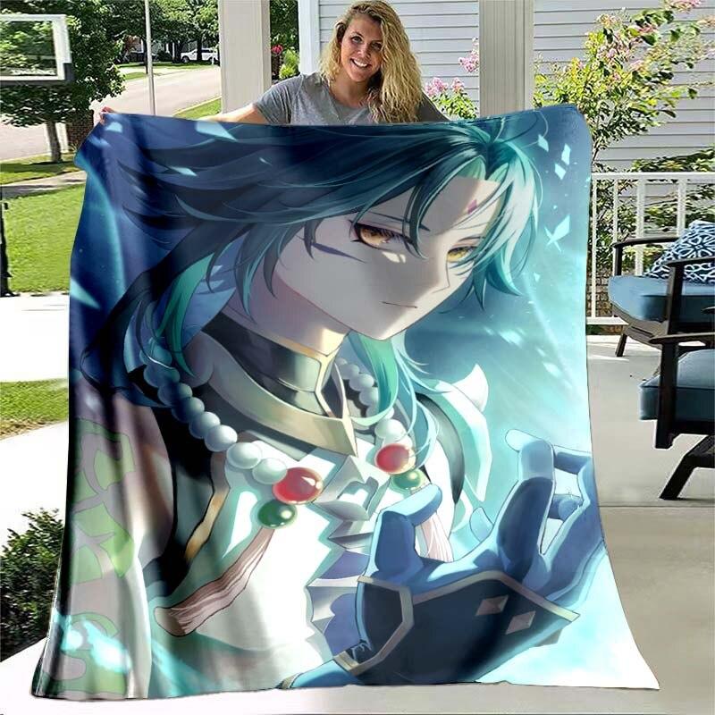 Game Genshin Impact Flannel Throw Blanket Gamer Cartoon Bedspread Smooth Soft Warm Gamer Gift Bed Sofa Home Bedroom Office Decor