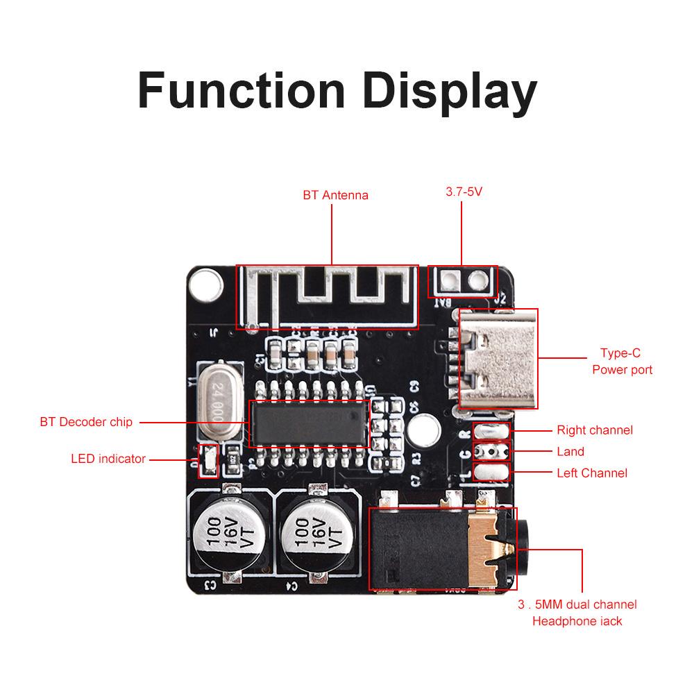 Type-C/USB Bluetooth-compatible Audio Receiver Board VHM-314  5.0 MP3 Lossless Decoder Board Wireless Stereo Music SOP16 Module