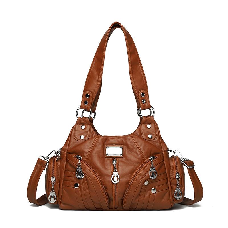 

Рюкзак через плечо большой вместимости с сумкой из выстиранной кожи в стиле ретро коричневый