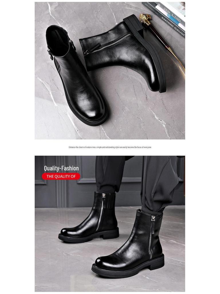 Ghete Martin Chelsea pentru bărbați, la modă, din piele, cu căptușeală de lână, de iarnă