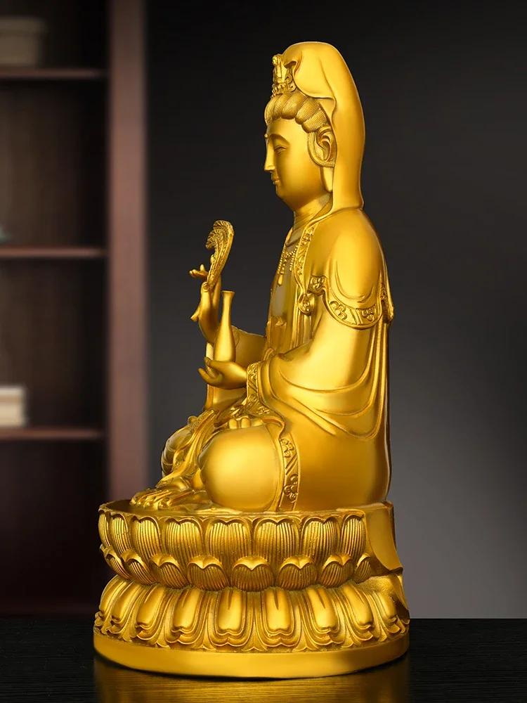 Copper Guanyin Ornaments Sitting Lotus Goddess of Mercy Household Buddha Hall Decor