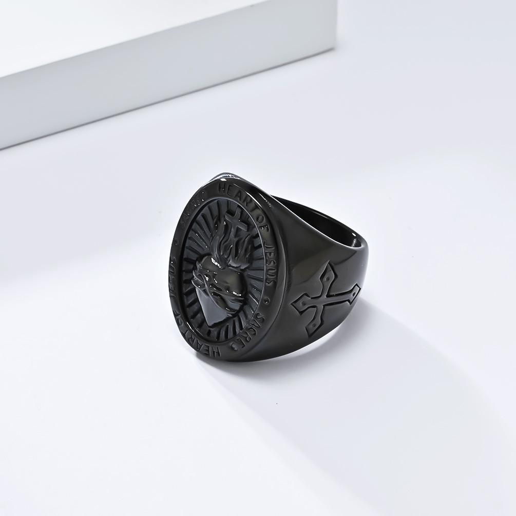 Retro Hip Hop Titanium Steel Cross Ring for Men Unique Heart Cross Design Fashion Hand Jewelry Accessory