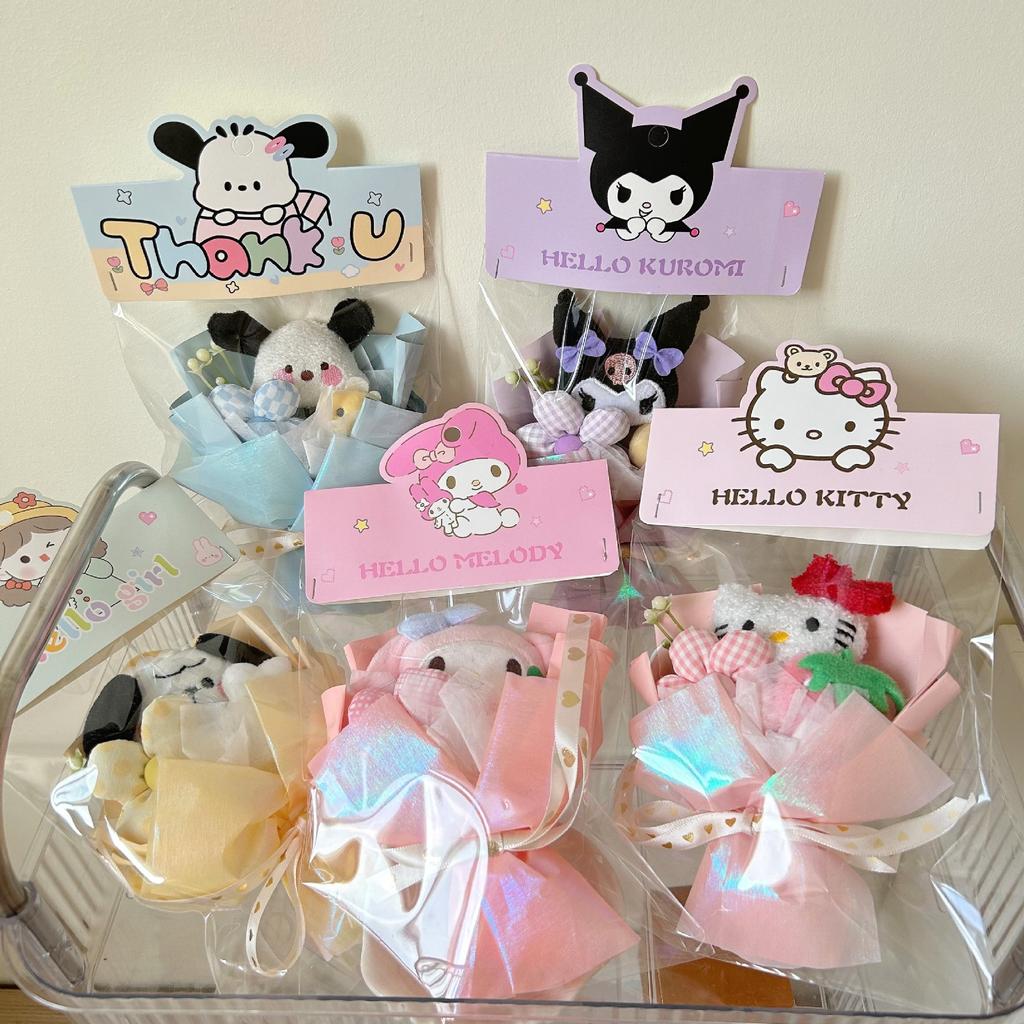 Sanrio Mini Kytice panenek Hello Kitty Kuromi Melody Držení květiny Kawaii Plyšová panenka Květina Valentýn Narozeninový dárek pro přítele