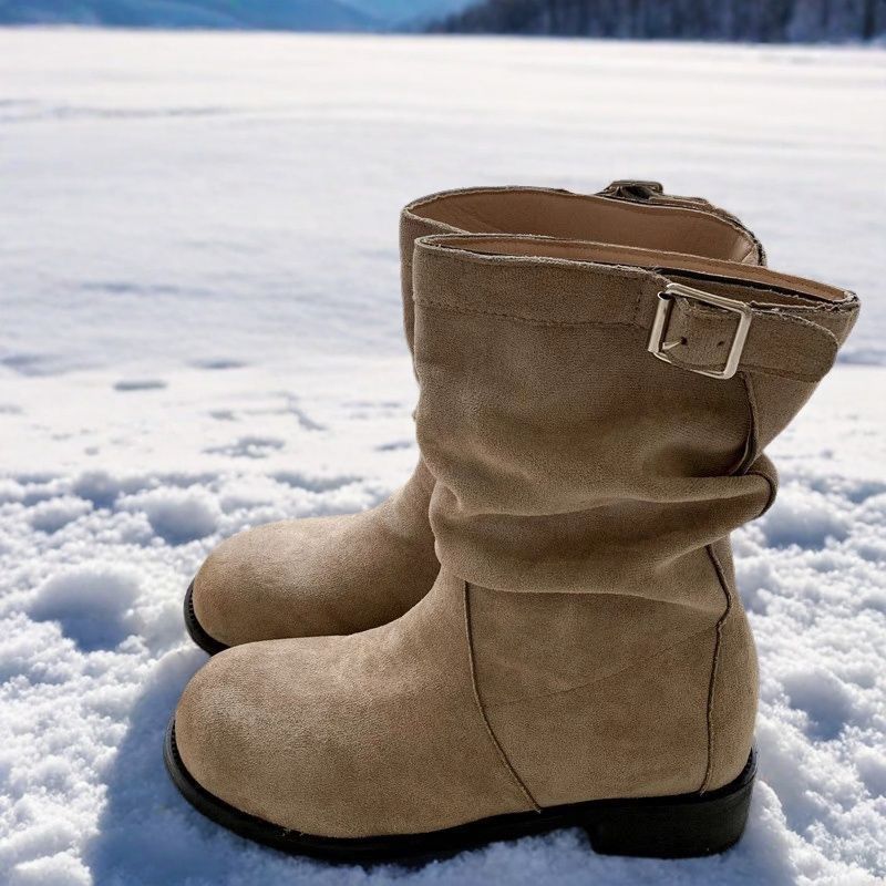 Skinny Pile Medium Boots Sleeve Boots Retro British Thick Heel Martin Boots Women s 35