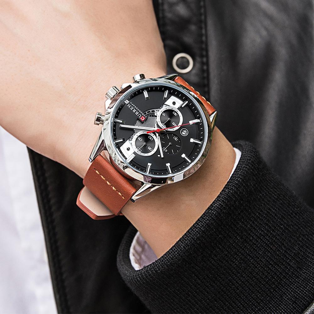 CURREN Luxury Brand Watches for Man Casual Clock with Chronograph Luminous Hands Leather Straps Wristwatches Male