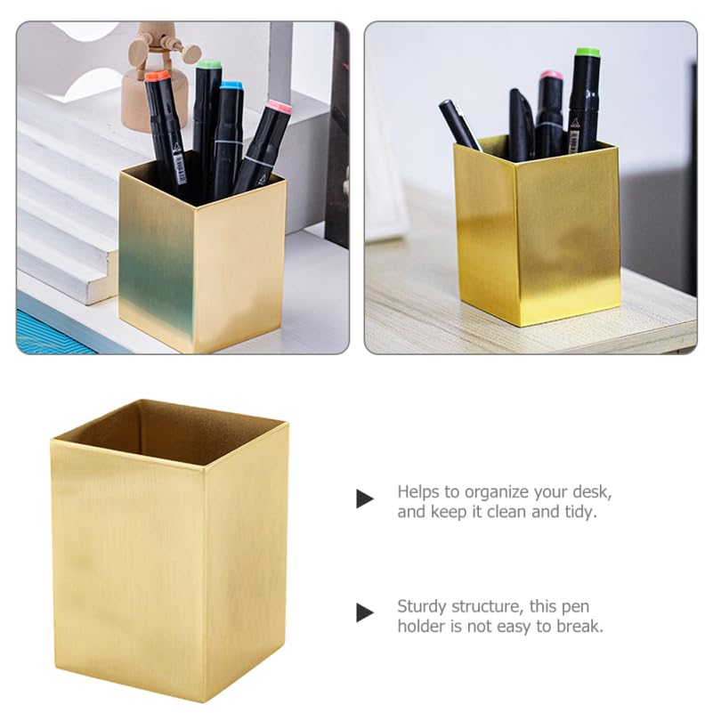 Stylish Gold Stainless Steel Pen Square Tool Pencil Desktop Storage Perfect for Storing Makeup Art Flower Toothbrush Trash and Perfect for Organizing