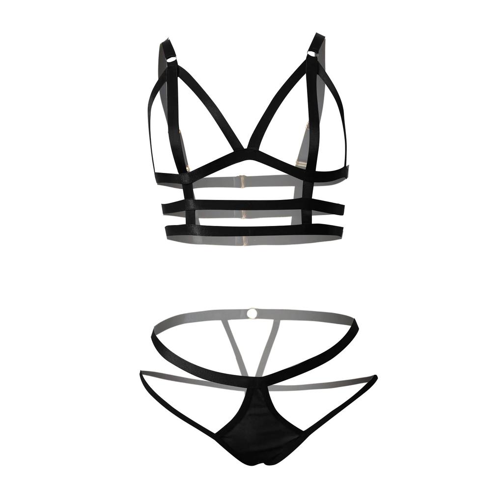 Fashion Women's Sexy Cross Strap Hollow Out Funny Lingerie Two-piece Sexy Underwear
