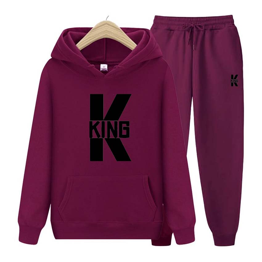 King Print Tracksuit 2 Pieces Set Long Sleeve Sweatshirts for Men Women Sport Suit Hooded Pullover Sweatshirt Top Coat
