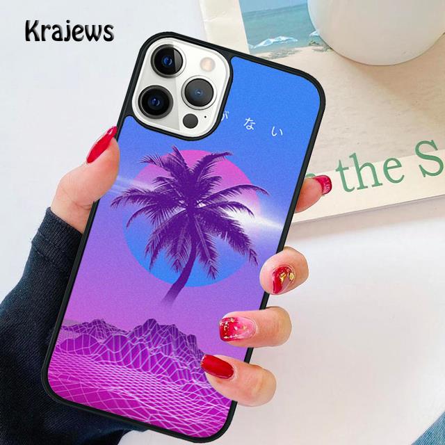 80s Retrowave Neon Palms Tree Soft Phone Case For iPhone 17 Air 16 15 14 Max Plus 11 12 13 Pro Max Phone Cover Fundas