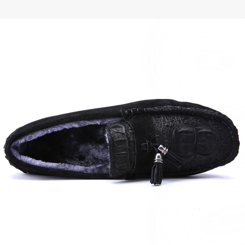 Suede Leather Men Shoes Luxury Brand Italian Casual Mens Loafers Fur Moccasins Winter Slip On Black Man Driving Designer Shoe