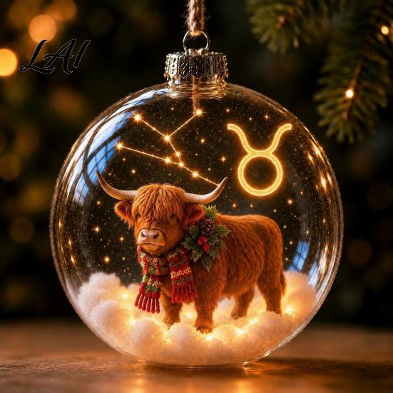 Hanging Baubles for Holiday Decor Lighted Zodiac Christmas Ornament Glowing Sign Ball with Warm LED Durable Xmas Balls Garden 3D Clear Acrylic