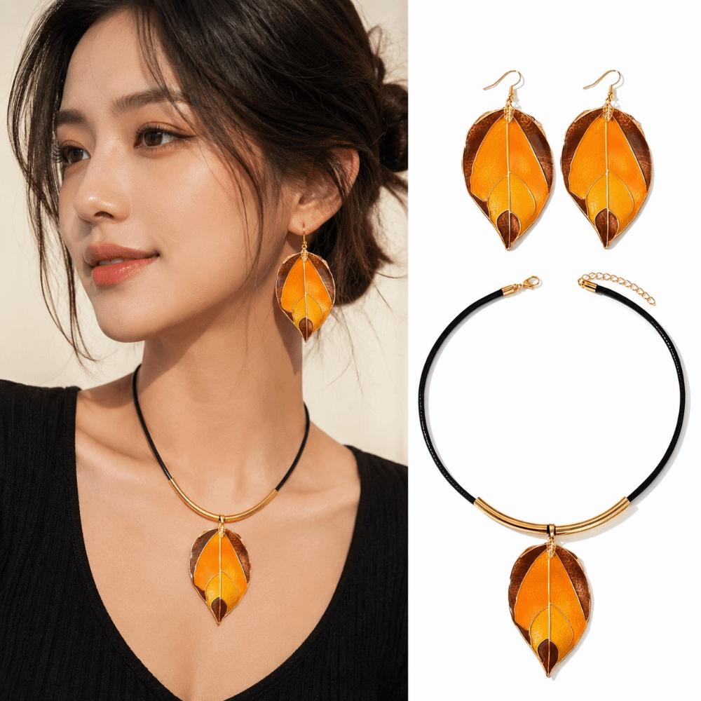 Elegant Necklace Earrings Set Vintage Choker Creative Leaf Jewelry Set Jewelry Gifts