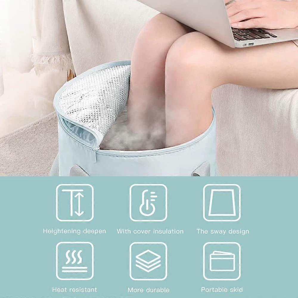 Foot Soaking Bath Bucket, Foot Bath Portable Travel Thermal Insulation Multifunctional Foldable Foot Soaking Bucket with Lid Home ,Blue