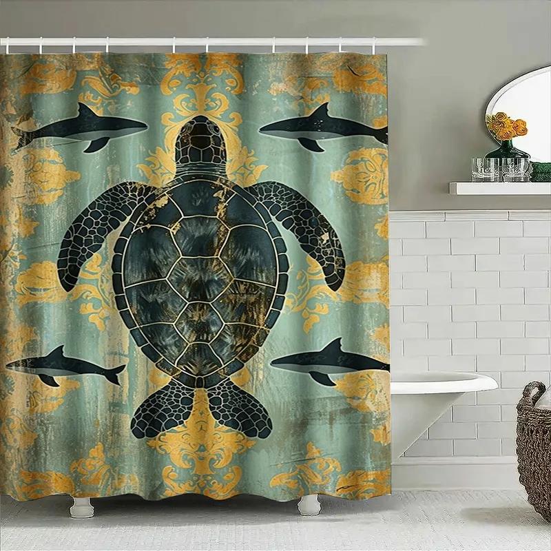 Ocean Life-Themed Bath Curtain With 3D Printed Printing Modern Decor For Bathroom Shower