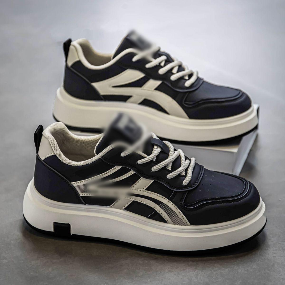 New casual sports shoes leather lace-up color matching thick sole 39