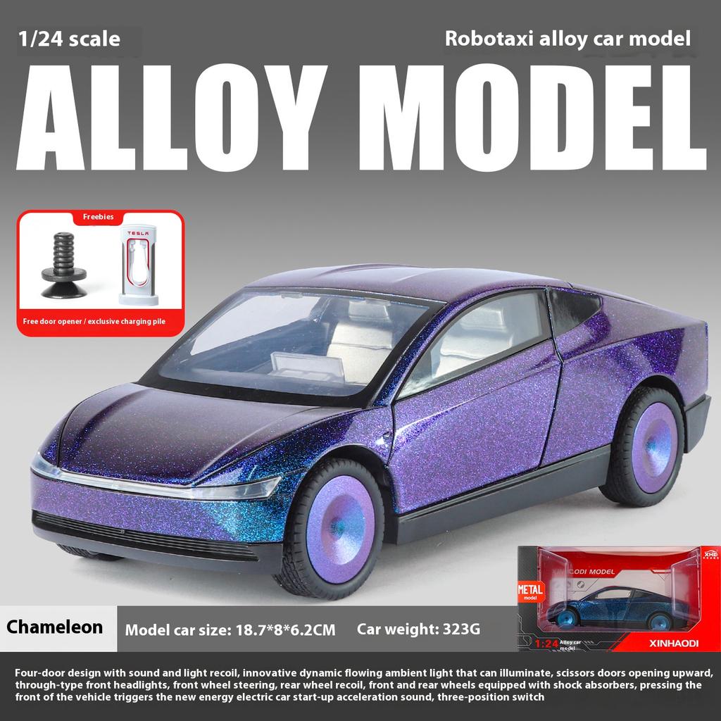 1/24 Legierung Die Cast Tesla ROBOTAXI Automodell Simulation Ton und Licht Ornament für Jungen Spielzeug Halloween Geschenk