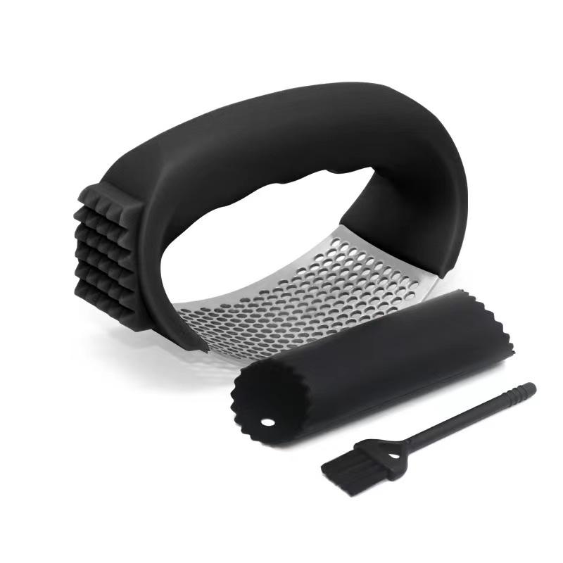 Upgrade Stainless Steel Garlic Presser Garlic Press Rocker Garlic Mincer Garlic Crusher with Peeler and Cleaning Brush