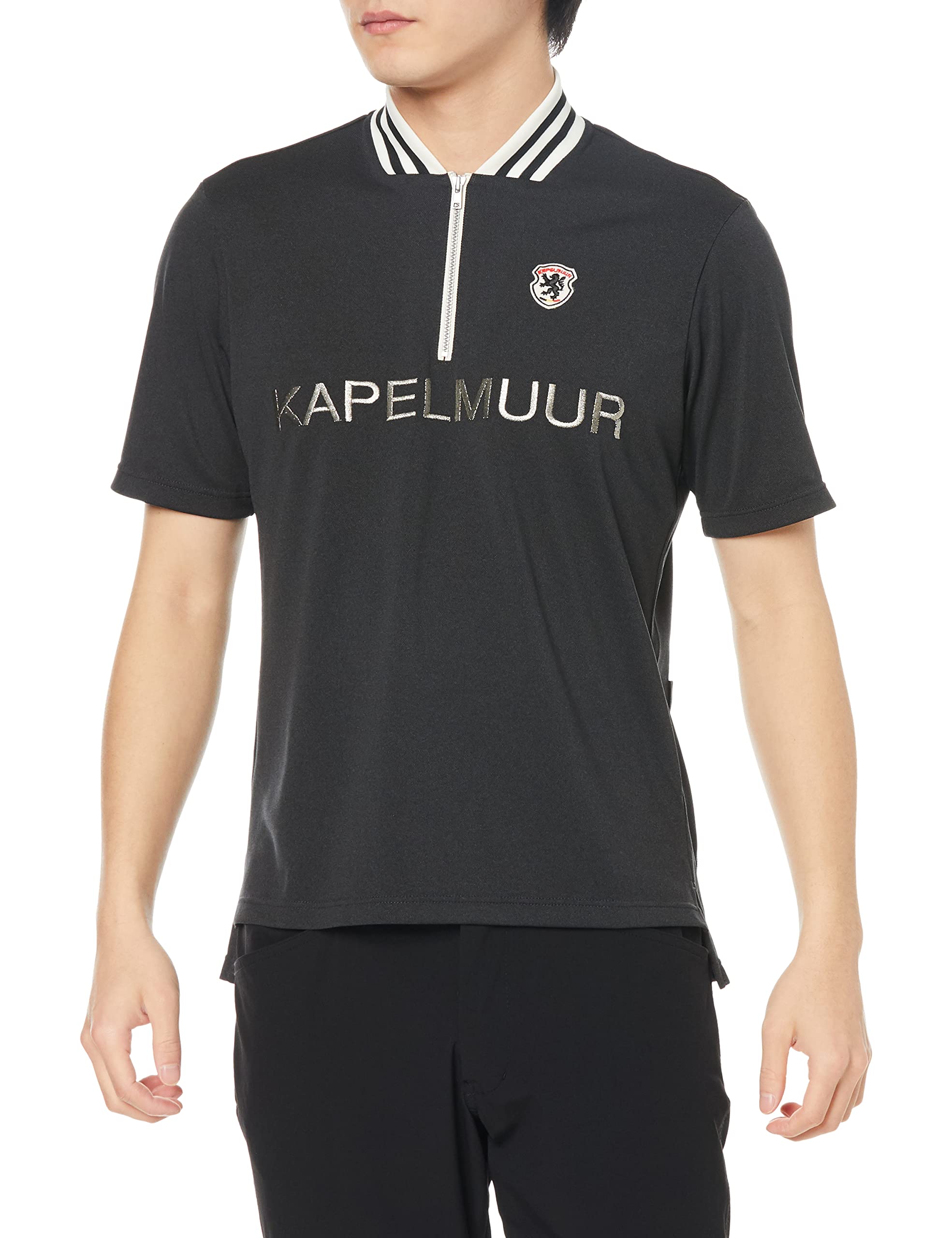 

Веломайка с коротким рукавом Kapelmuur [Сделано в Японии] Унисекс Ретро майка с коротким рукавом, половинная молния, черная, размер XS