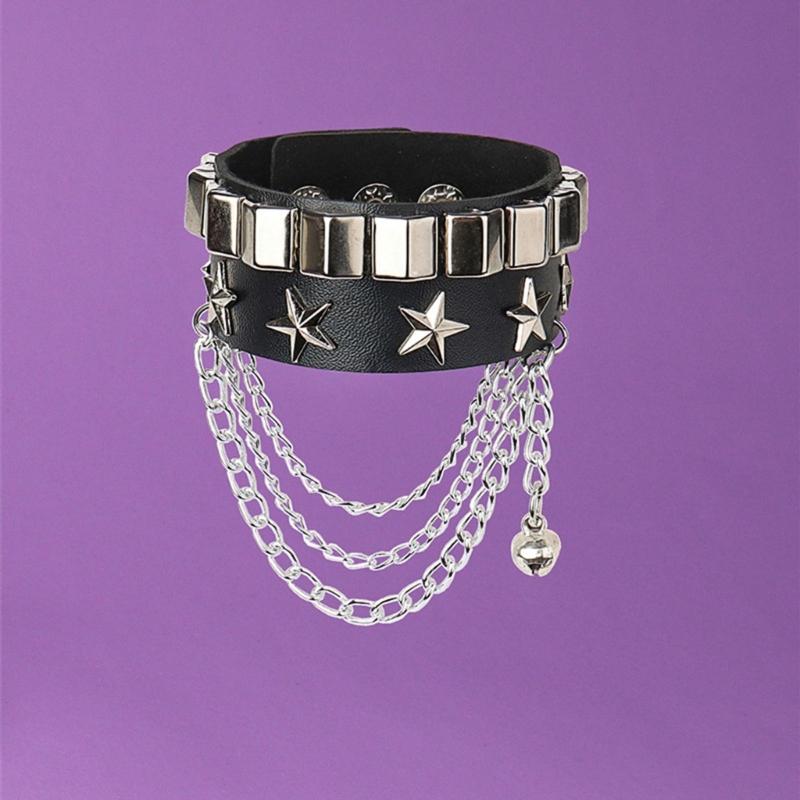European and American Punk Lovers Rivet Bracelet Star-shaped Leather Bracelet Non-mainstream Rock Bracelet Jewelry