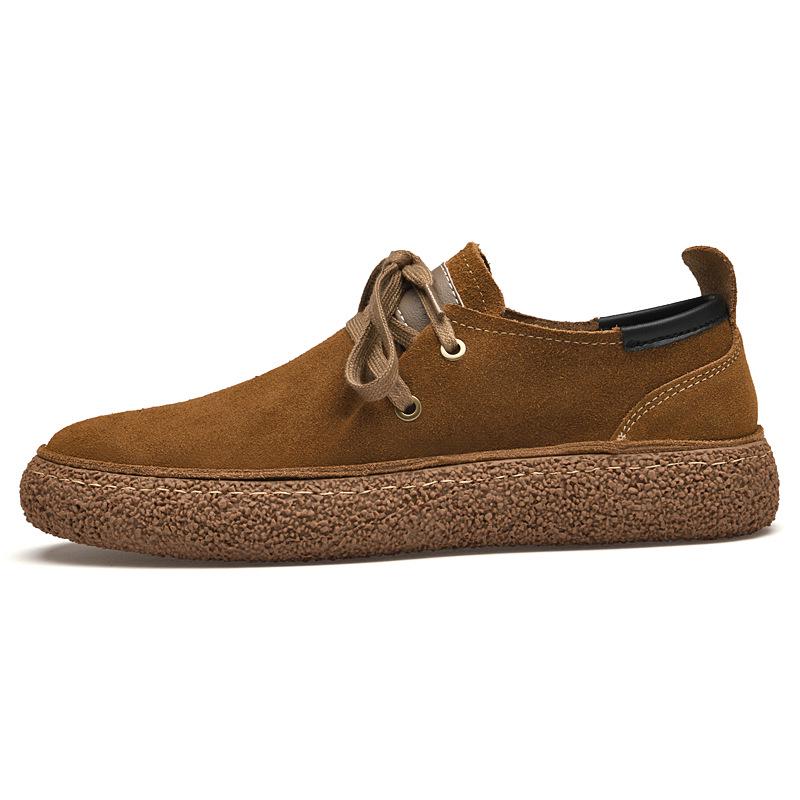 Men's European Suede Lace-Up Casual Shoes with Thick Rubber Soles - New Trendy Style