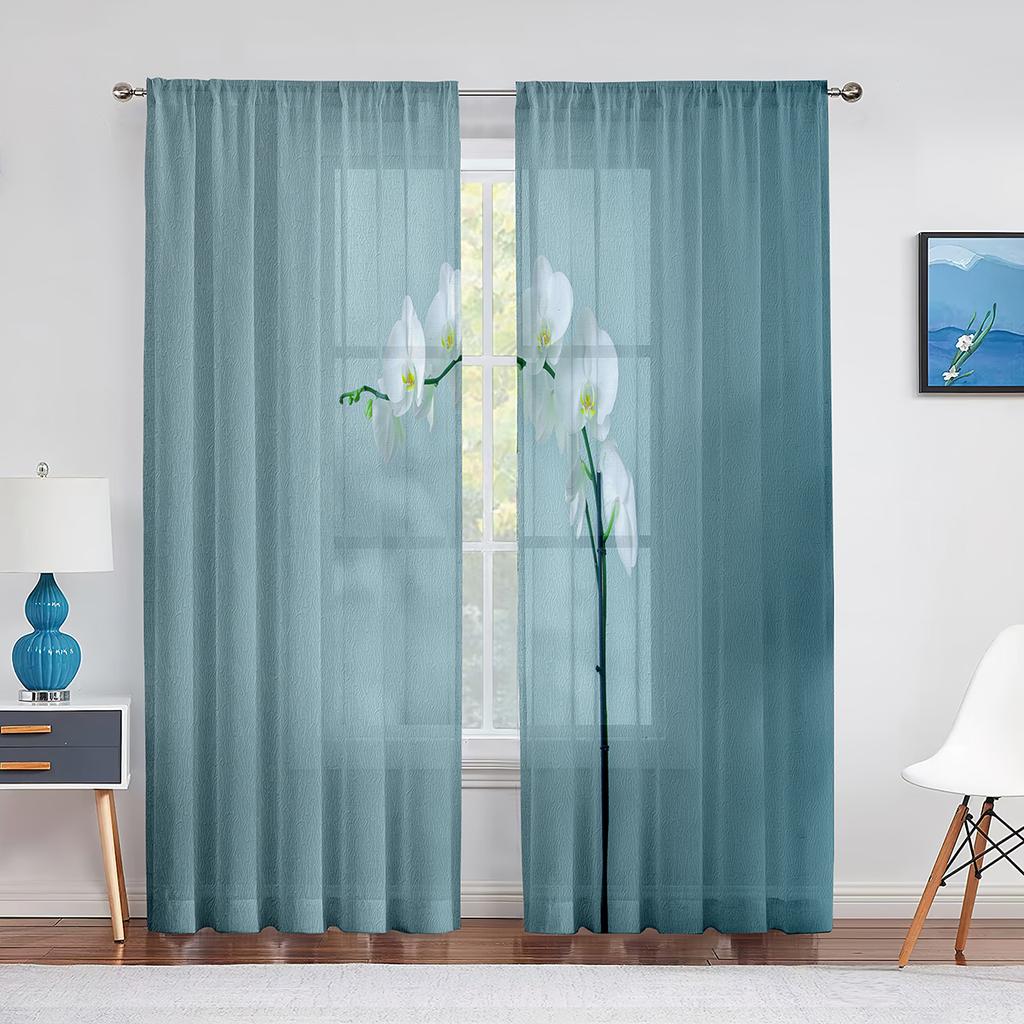 Cartoon Rocket Galaxy Moon Tulle Voile Curtains Out Space Window Sheer Curtain for Kids Boys Bedroom Living Room Organza Drapes