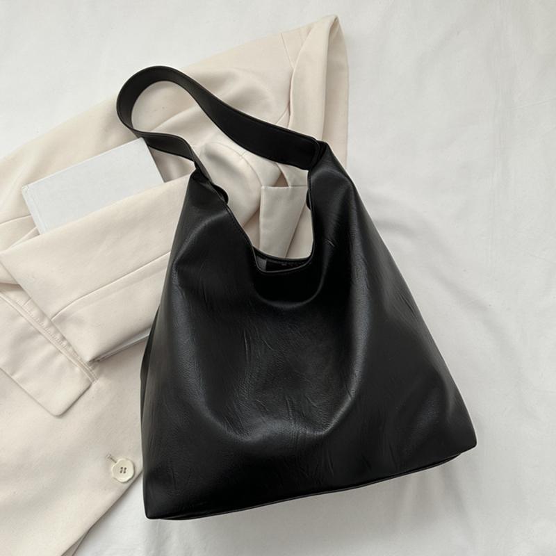

Large Capacity Female Handbag PU Underarm Bag Women Fashion Solid Color Simple One Shoulder Crossbody Commuting Bag Tote Bag чорний