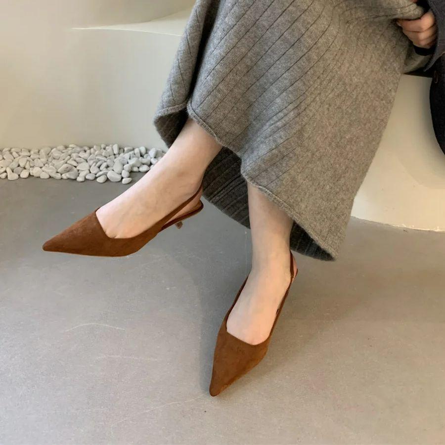 Fashion Bailamos Women Sandals Pointed Toe Elegant Low-heel Shoes Summer Fashion Slingback Woman Mules Shoes Pumps Dress Shoes