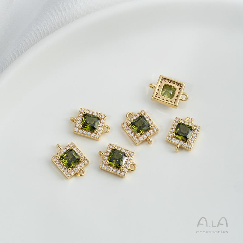 14K Gold-Filled Emerald Olive Green Zircon Geometric Double Hoop Jewelry Accessory