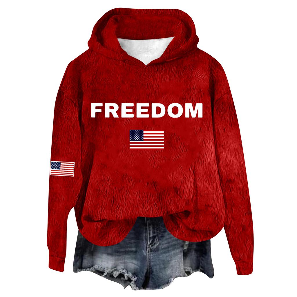 Women's Hooded Long Sleeve Printed Flannel Top Hooded Sweatshirt