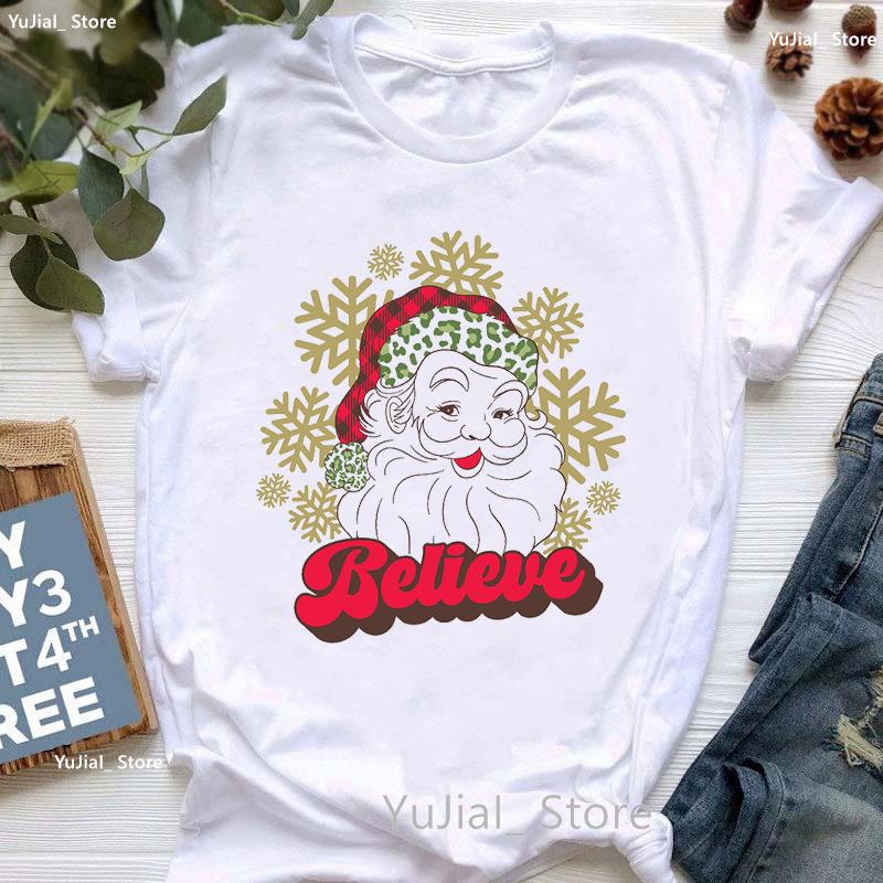 Santa Claus Riding A Dolphin Print Tshirt for Girls White Casual Christmas Gift Tshirt Fashionable Shortsleeved Tshirt Women