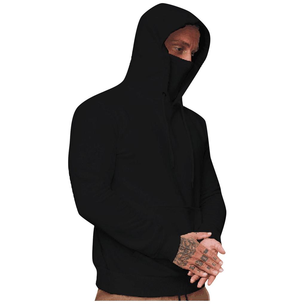 Autumn And Winter Hooded Sweater Loose Sports Long-Sleeved Hoodie Solid Color Pullover Top With Mask