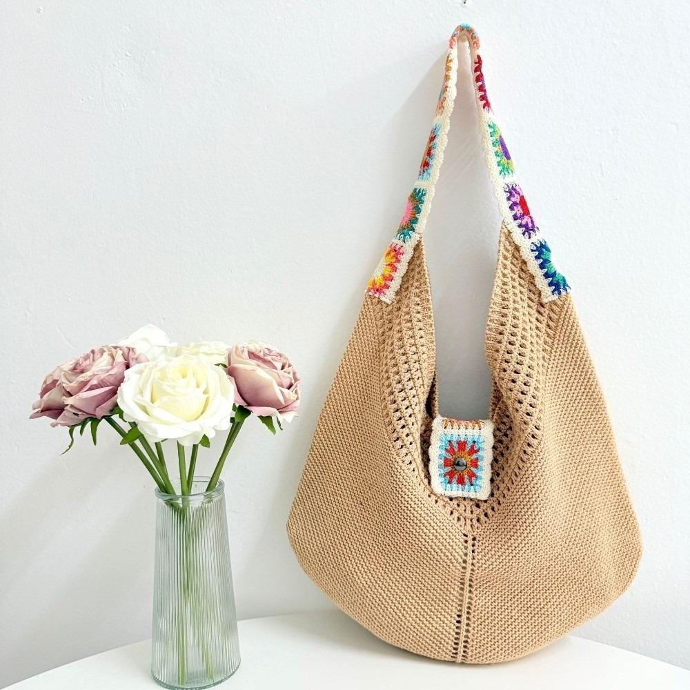 Trendy Hollow Out Woven One-shoulder Bag Flower Design Bohemian Style Beach Bag Tote Bag for Women