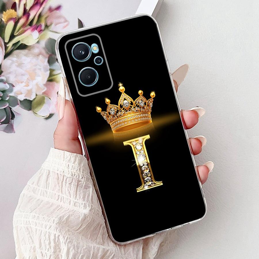 For Realme 9i 4G 5G Case Cute Crown Initial Letters Protective TPU Cover for Realme9 Pro Plus 9 Pro+ Soft Silicone Phone Fundas