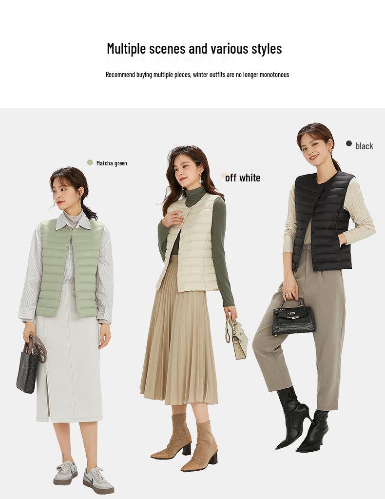 Women's Lightweight 90% White Duck Down Vest – Warm, Slim-Fit Liner Vest