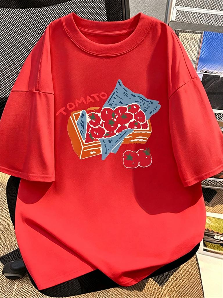 Vintage Tomato Basket Graphic Tee For Unisex Breathable 100 Cotton Perfect For Summer Casual Streetwear Artistic Style